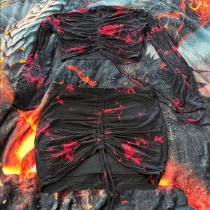 Black and Red Tie-Dye Two-Piece Set